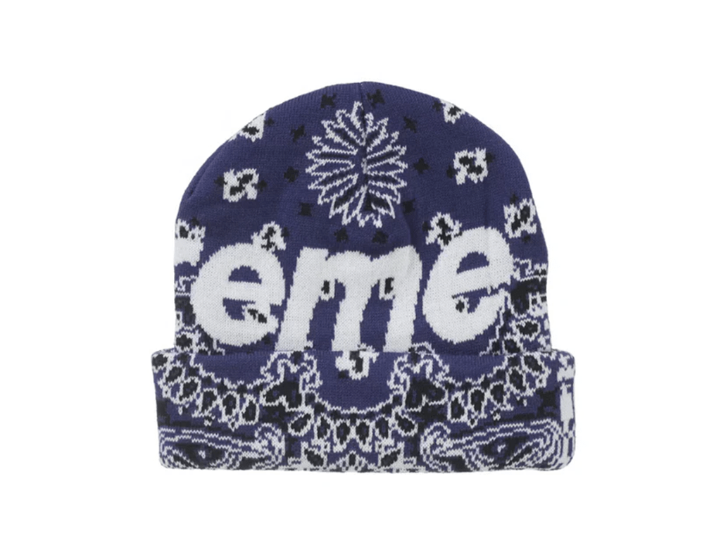 Supreme Bandana Big Logo Beanie Blue