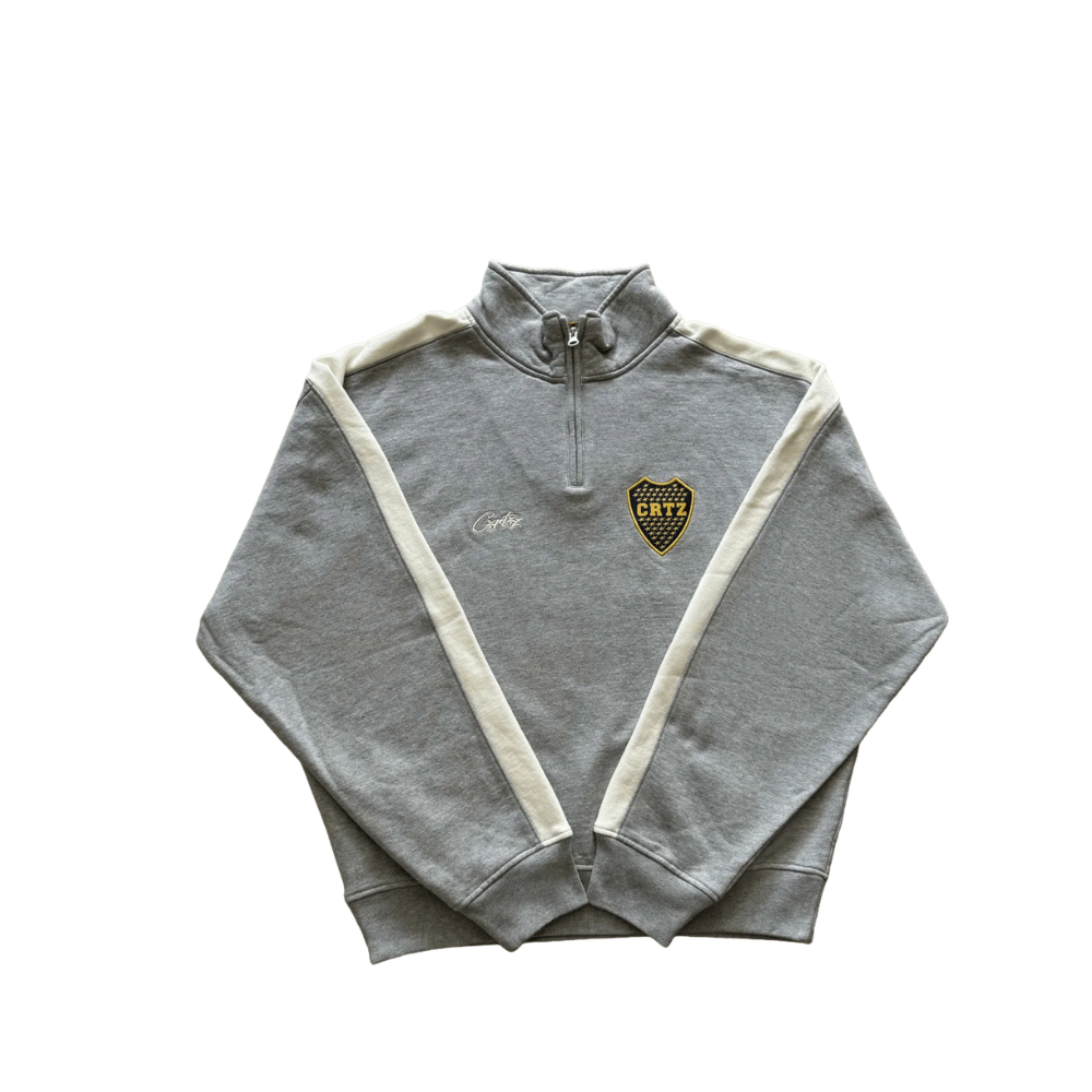 Corteiz Boca Fleece Quarter Zip Long Sleeve Grey – hlavní pohled | Purekickz