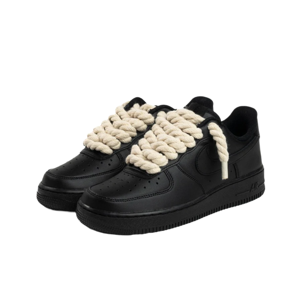 Nike Air Force 1 Low Black Rope Laces Beige – boční pohled | Purekickz