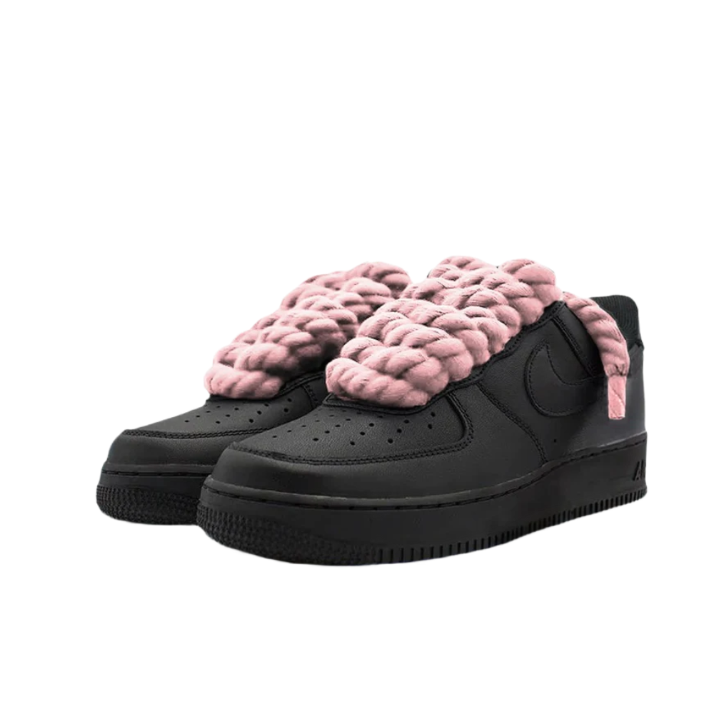 Nike Air Force 1 Low Black Rope Laces Pink – boční pohled | Purekickz