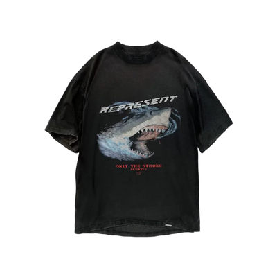 Represent Only The Strong Survive Shark Vintage Black T-Shirt