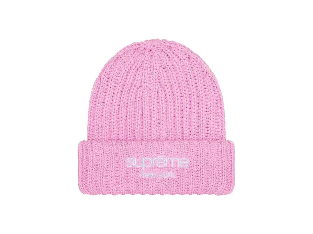 Supreme Chunky Rib Classic Logo Beanie Pink