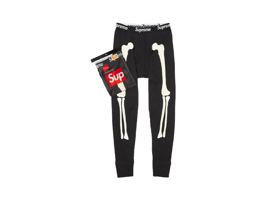 Supreme Hanes Black Thermal Pants FW25