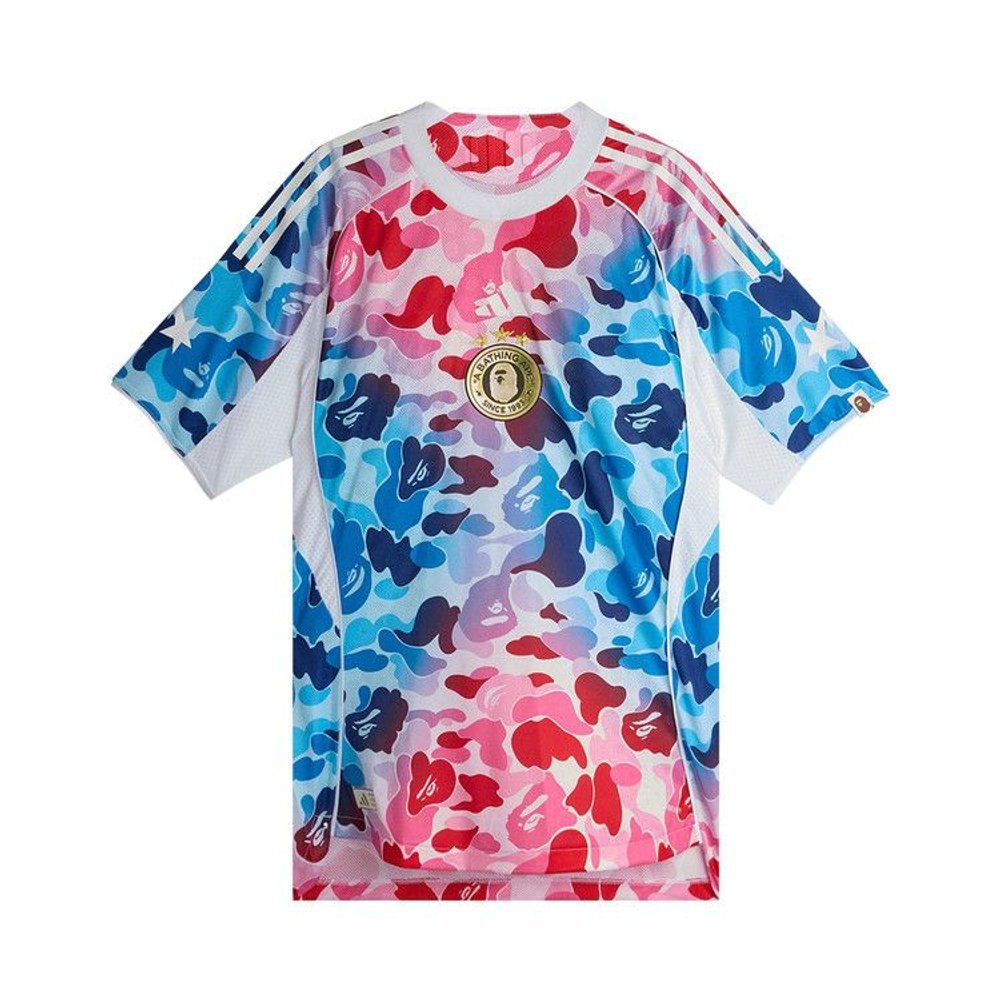 adidas x BAPE Football Graphic Slim Jersey T-shirt Blue/Pink