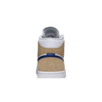 Air Jordan 1 Mid White Khaki Blue Void – detail materiálu | Purekickz