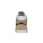 Air Jordan 1 Mid White Khaki Blue Void – detail materiálu | Purekickz