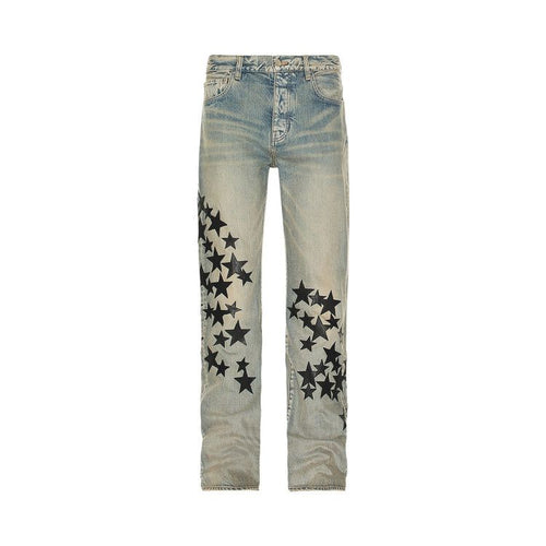 AMIRI Leather Star Straight Jeans Clay/Indigo – hlavní pohled | Purekickz