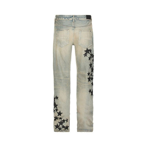 AMIRI Leather Star Straight Jeans Clay/Indigo – boční pohled | Purekickz