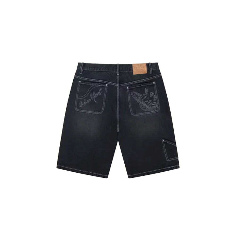 Broken Planet Denim Shorts Washed Black – boční pohled | Purekickz