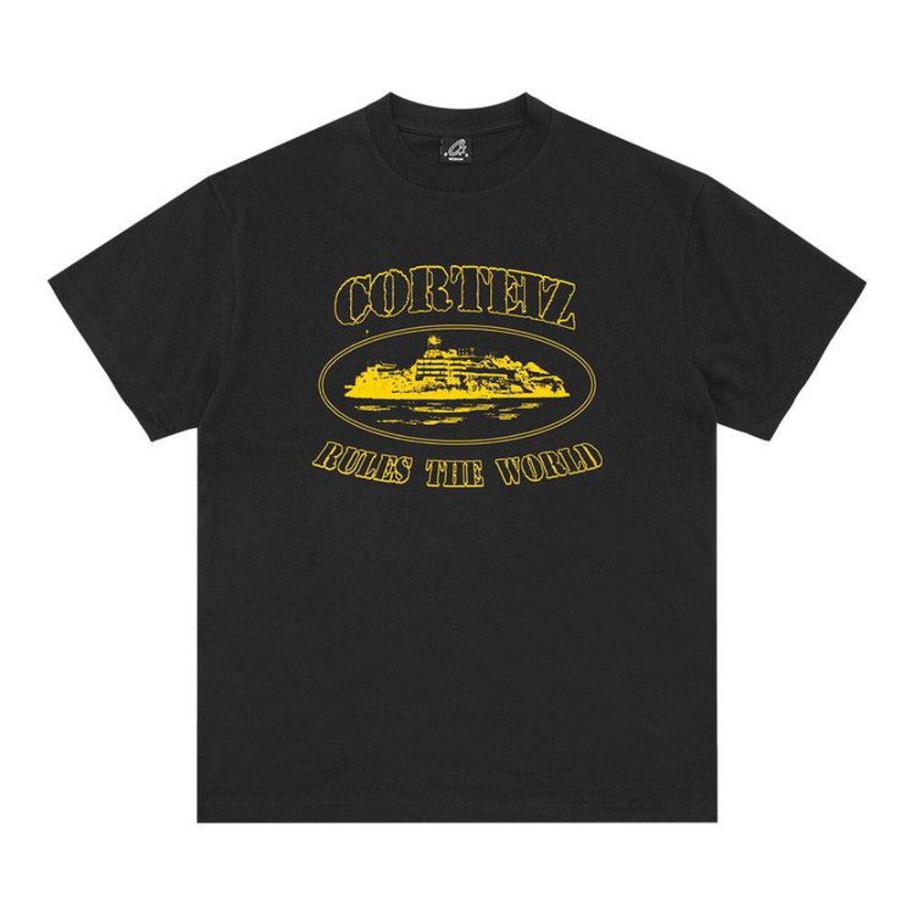 Corteiz OG Alcatraz Tee 'Black/Yellow' – hlavní pohled | Purekickz