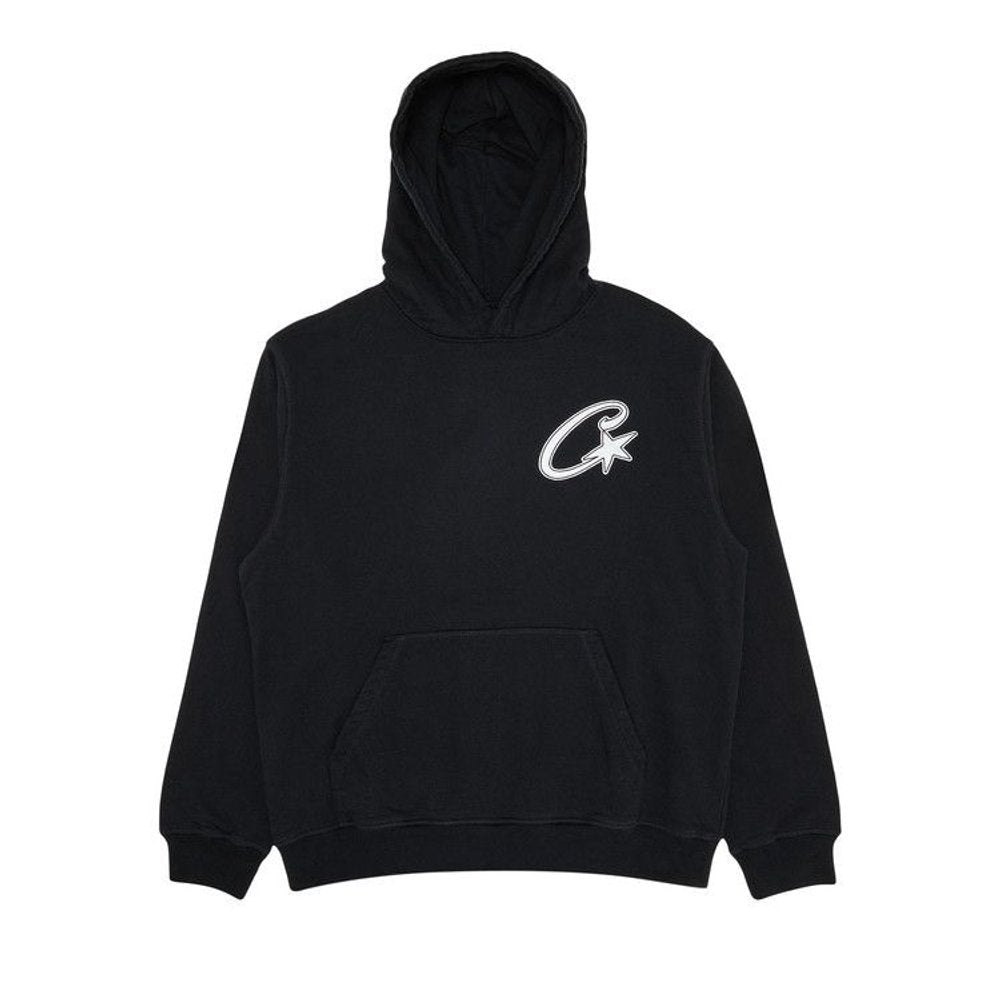 Corteiz Satin C Star Appliqué Hoodie Black – hlavní pohled | Purekickz