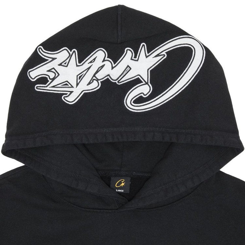 Corteiz Satin C Star Appliqué Hoodie Black – detail | Purekickz