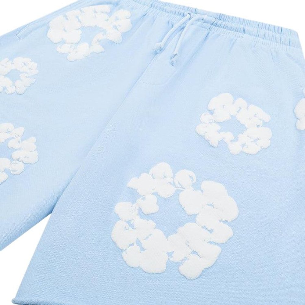 Denim Tears The Cotton Wreath Sweat Shorts Powder Blue – detail | Purekickz