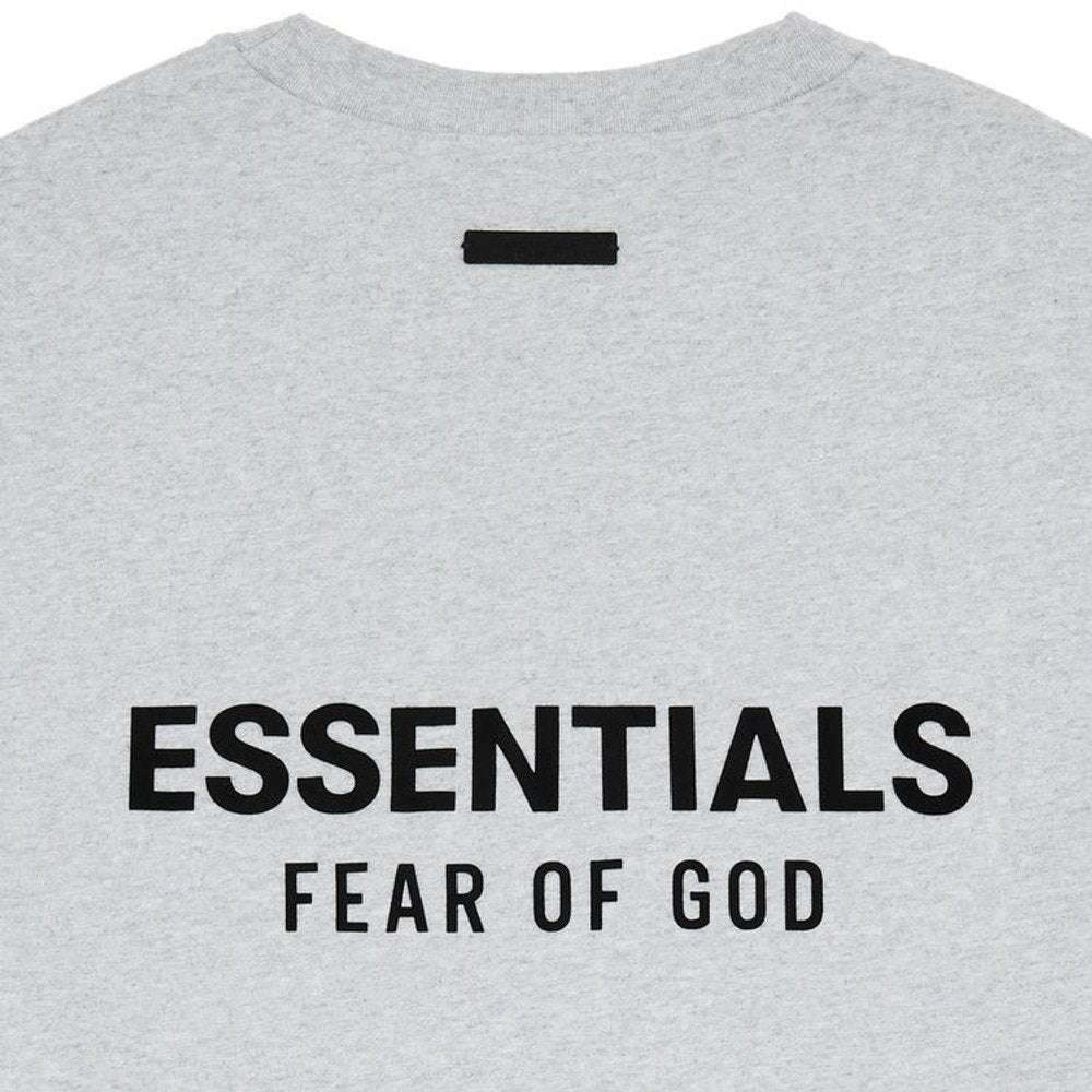 Fear of God Essentials Jersey Crewneck T-Shirt Light Heather Gray – detail | Purekickz