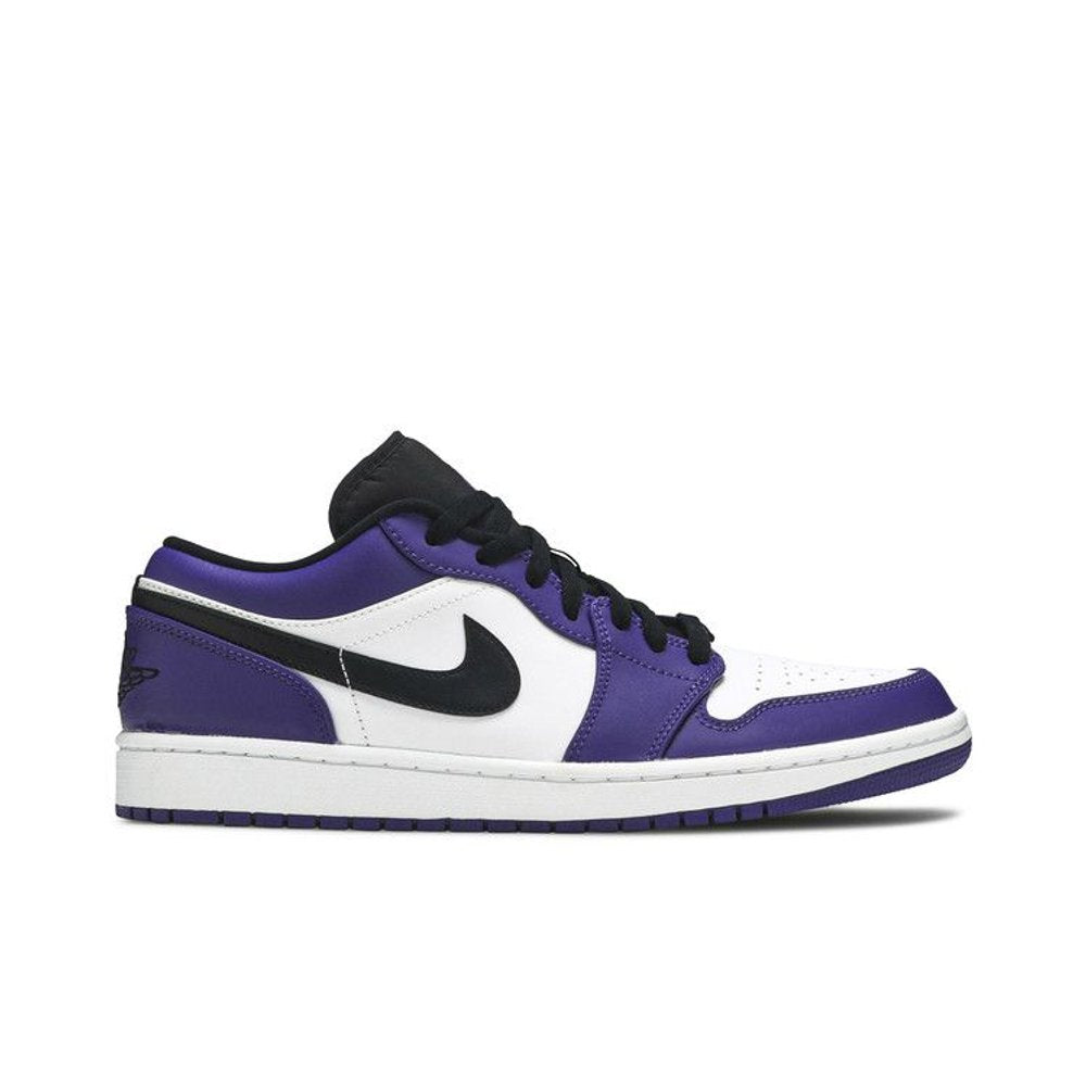 Jordan 1 Low Court Purple White – boční pohled | Purekickz