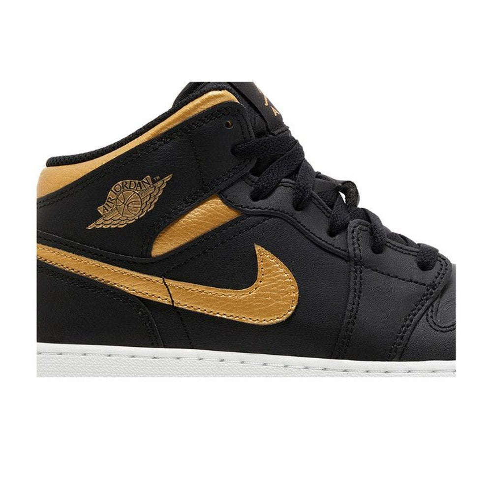 Jordan 1 Mid Black Metallic Gold Swoosh (GS) – detail | Purekickz