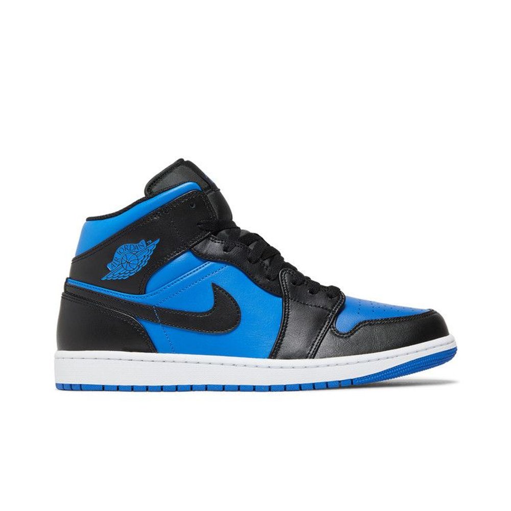 Jordan 1 Mid Black Royal Blue – boční pohled | Purekickz