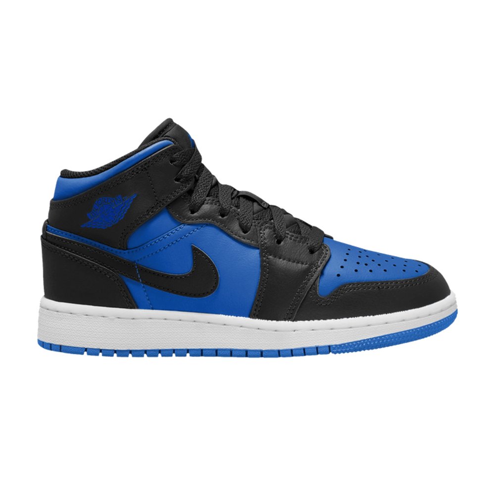 Jordan 1 Mid Black Royal Blue (GS) – boční pohled | Purekickz
