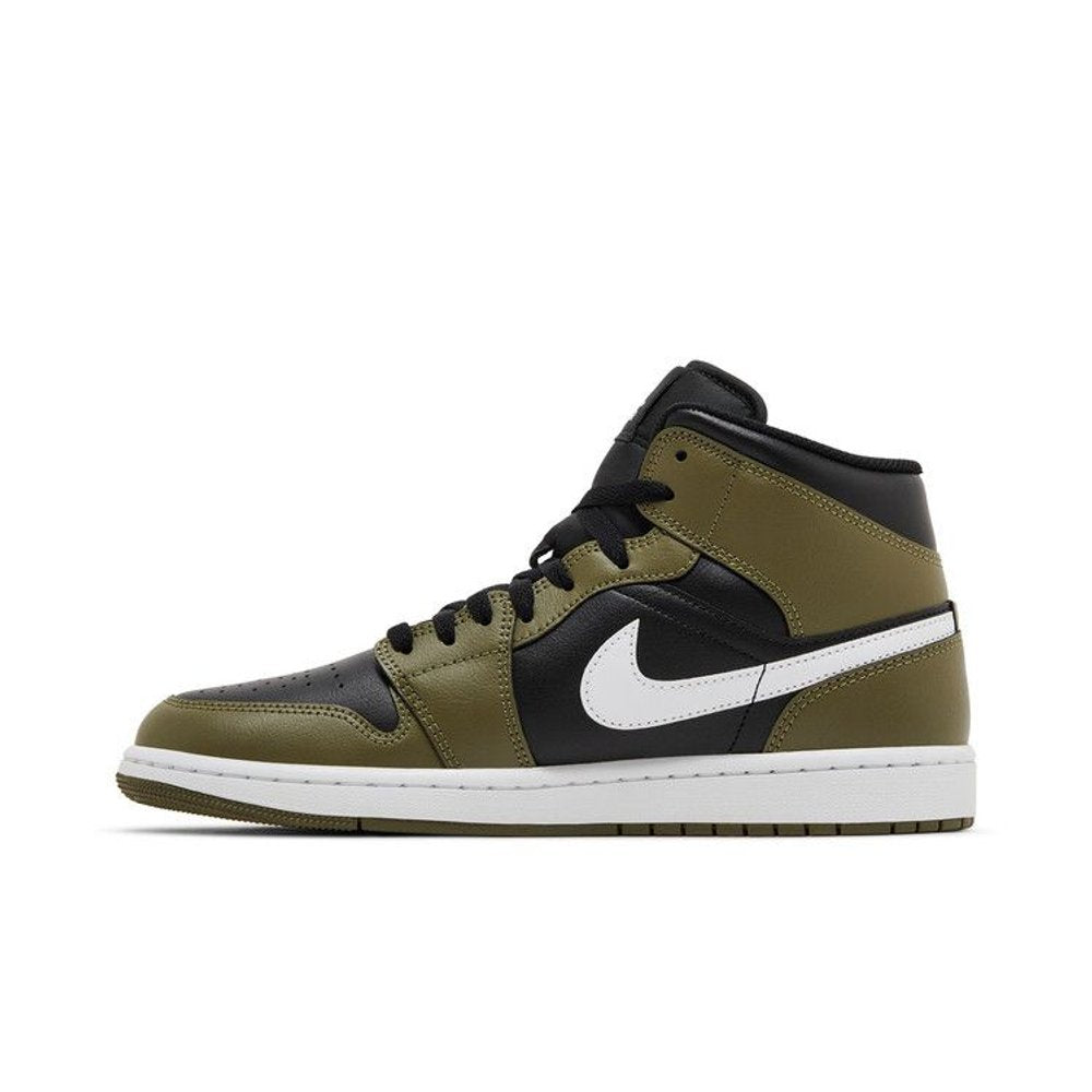 Jordan 1 Mid Black White Olive – hlavní pohled | Purekickz