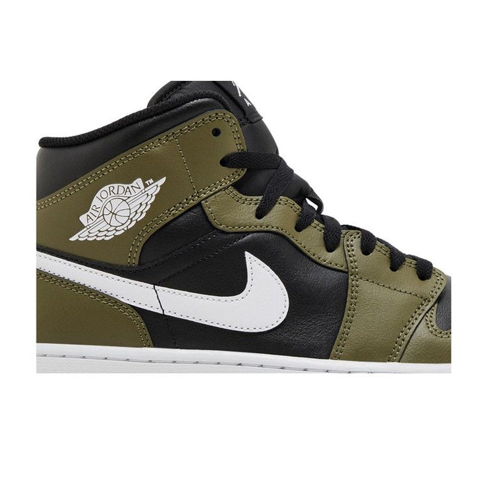 Jordan 1 Mid Black White Olive – detail | Purekickz
