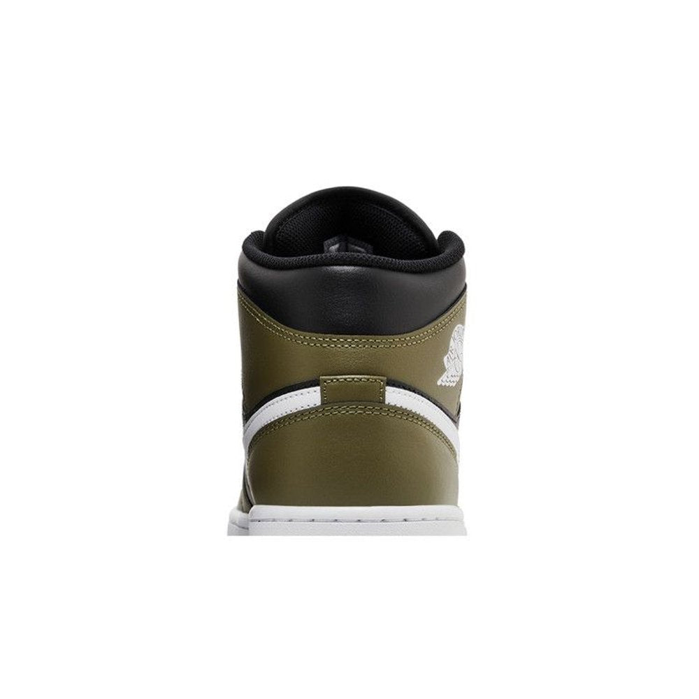 Jordan 1 Mid Black White Olive – detail materiálu | Purekickz