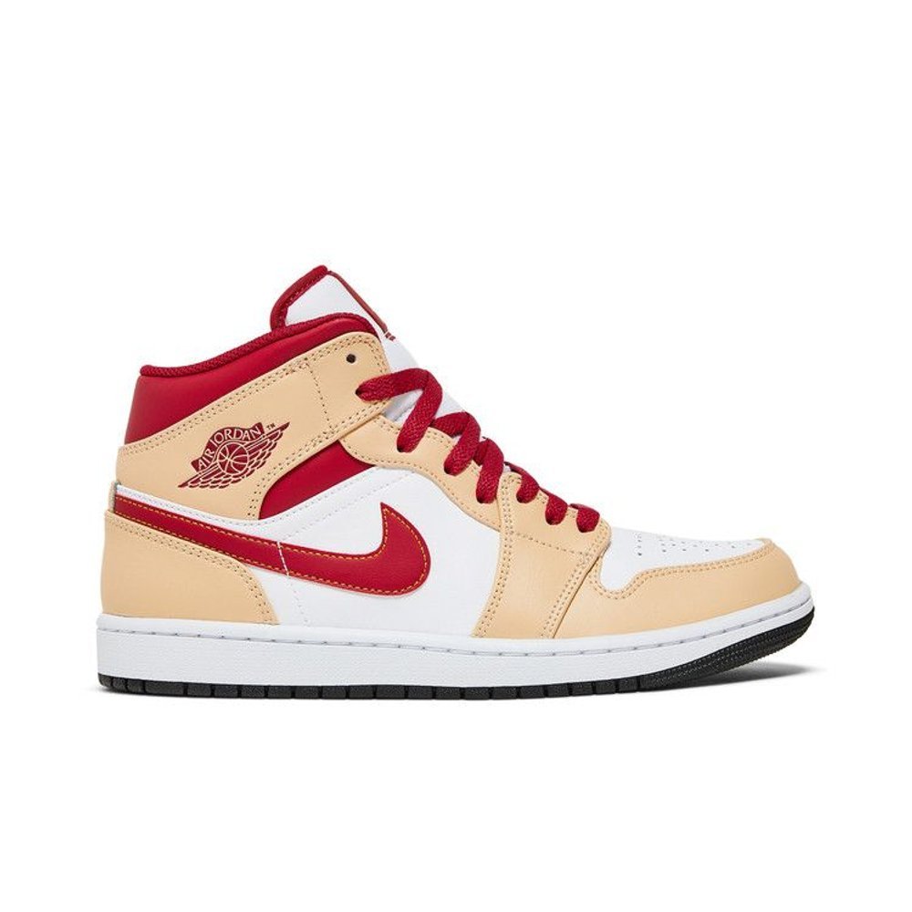 Jordan 1 Mid Light Curry Cardinal – boční pohled | Purekickz