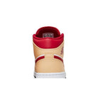 Jordan 1 Mid Light Curry Cardinal – detail materiálu | Purekickz
