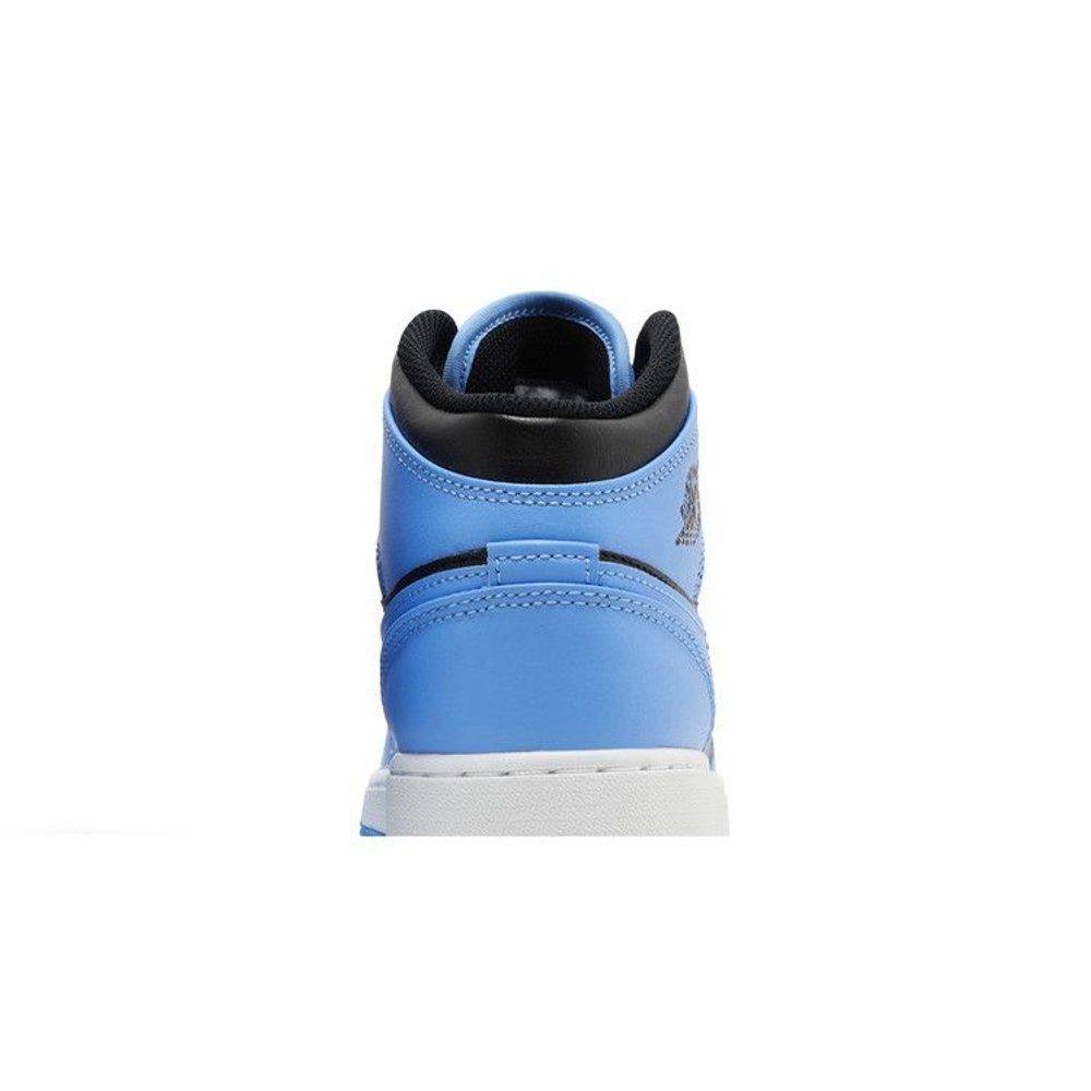 Jordan 1 Mid University Blue Black (GS) – detail materiálu | Purekickz