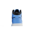Jordan 1 Mid University Blue Black (GS) – detail materiálu | Purekickz