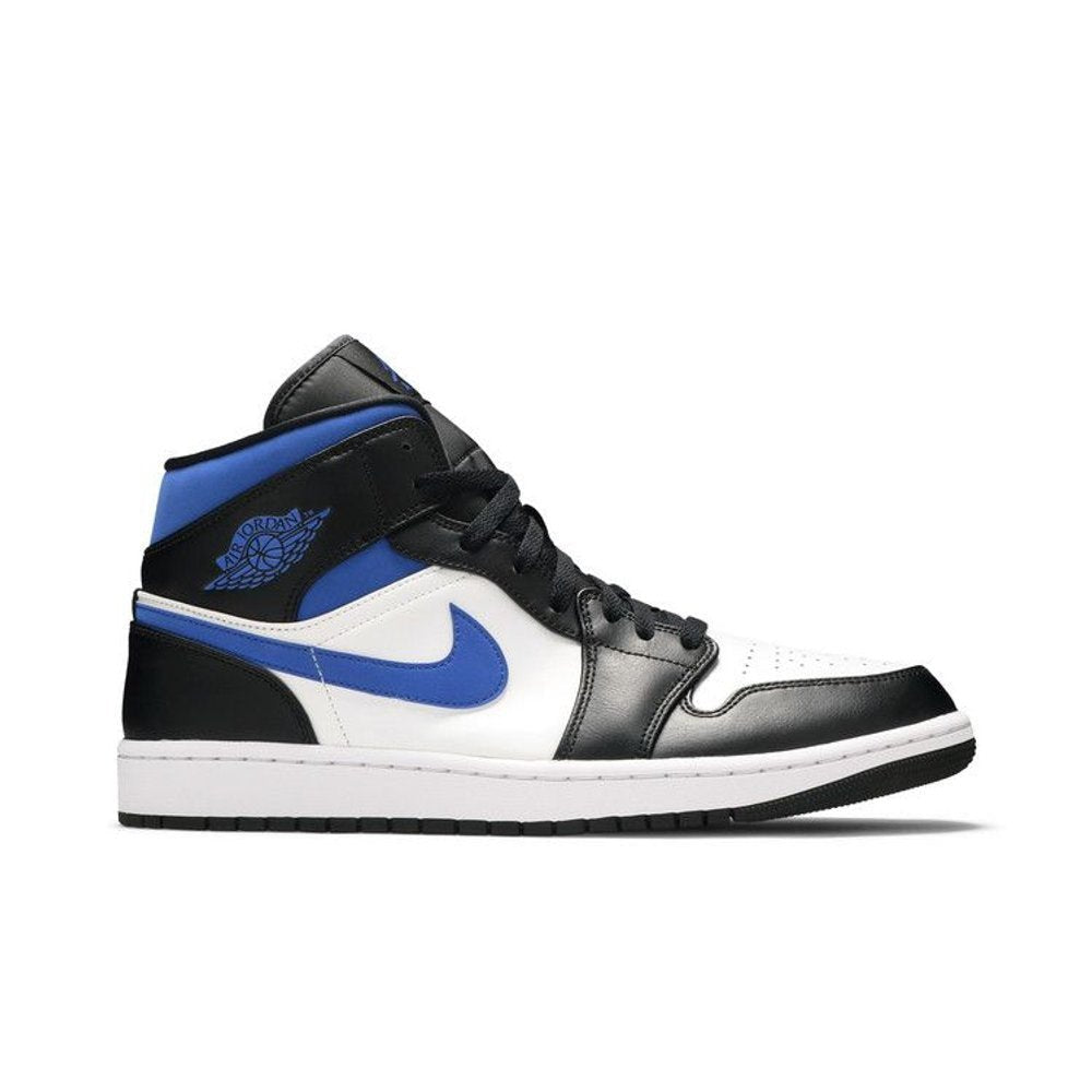 Jordan 1 Mid White Black Racer Blue – boční pohled | Purekickz