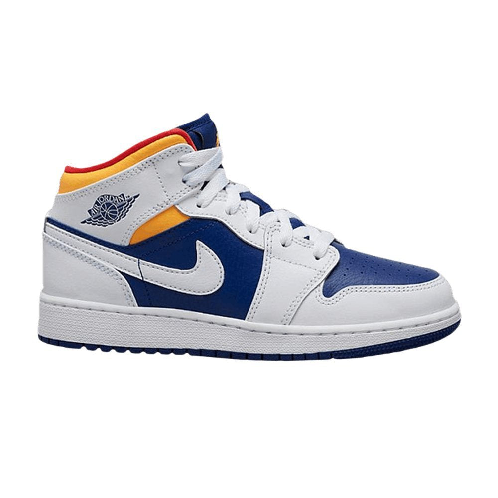 Jordan 1 Mid White Laser Orange Deep Royal Blue (GS) – boční pohled | Purekickz