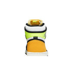 Jordan 1 Retro High White Black Volt University Gold – detail materiálu | Purekickz