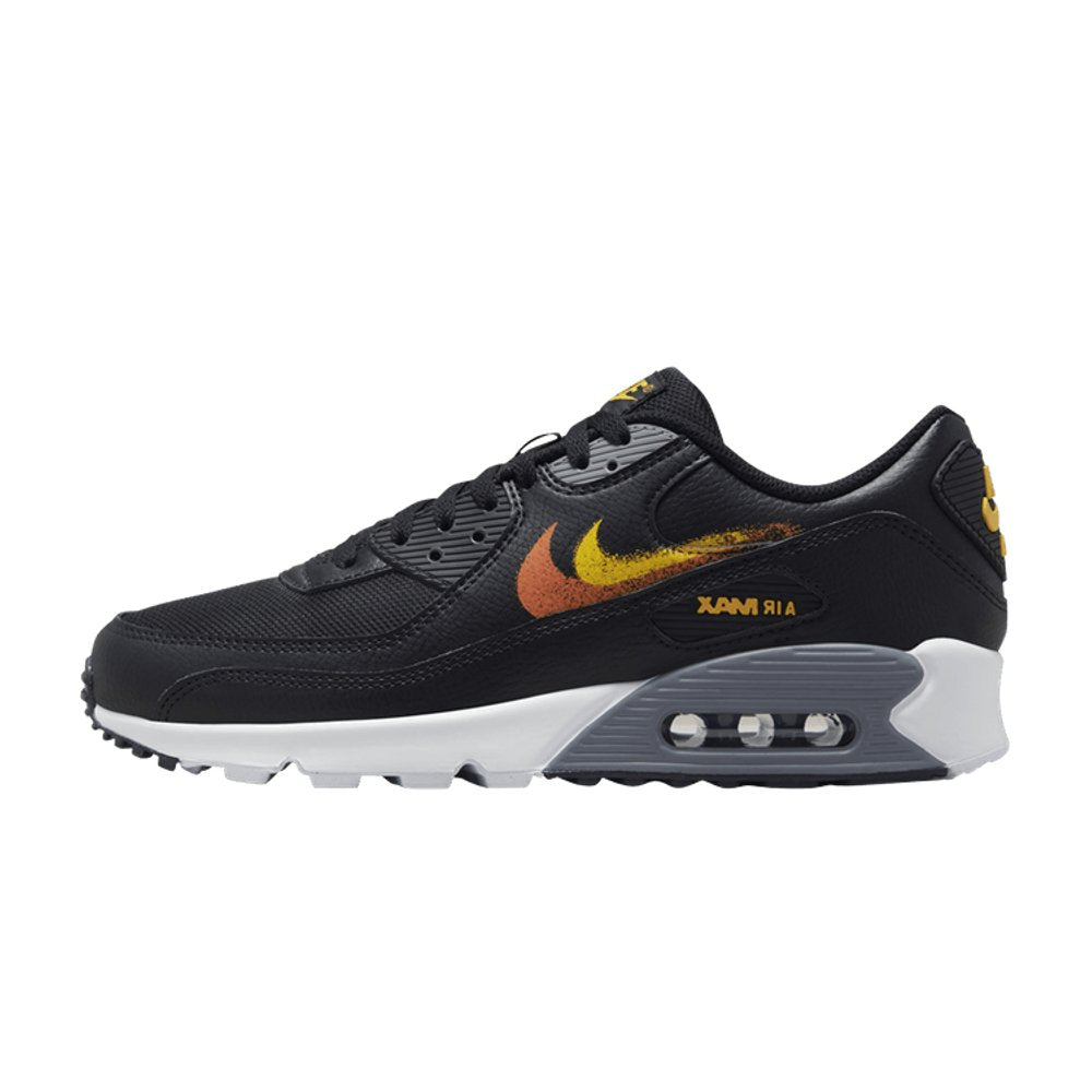 Nike Air Max 90 'Spray Paint Swoosh - Black Gold Orange' – hlavní pohled | Purekickz