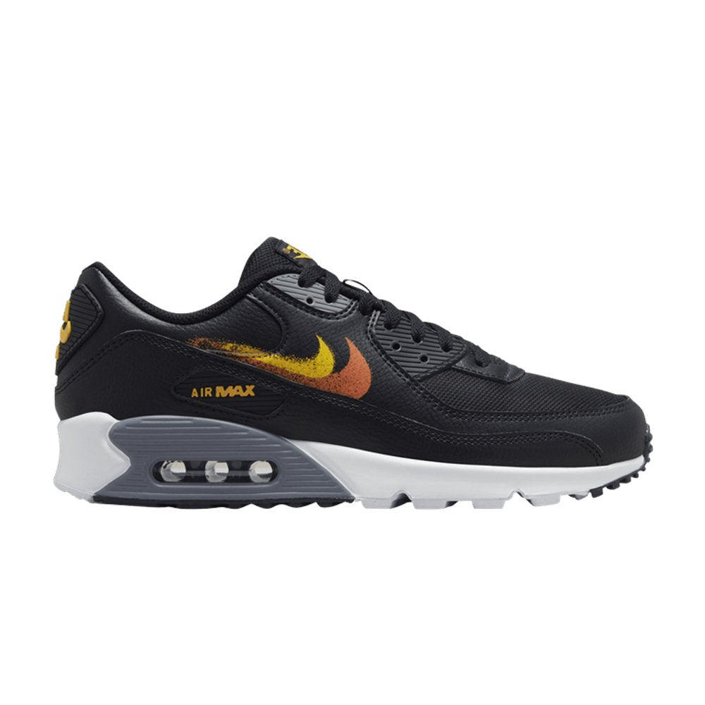 Nike Air Max 90 'Spray Paint Swoosh - Black Gold Orange'