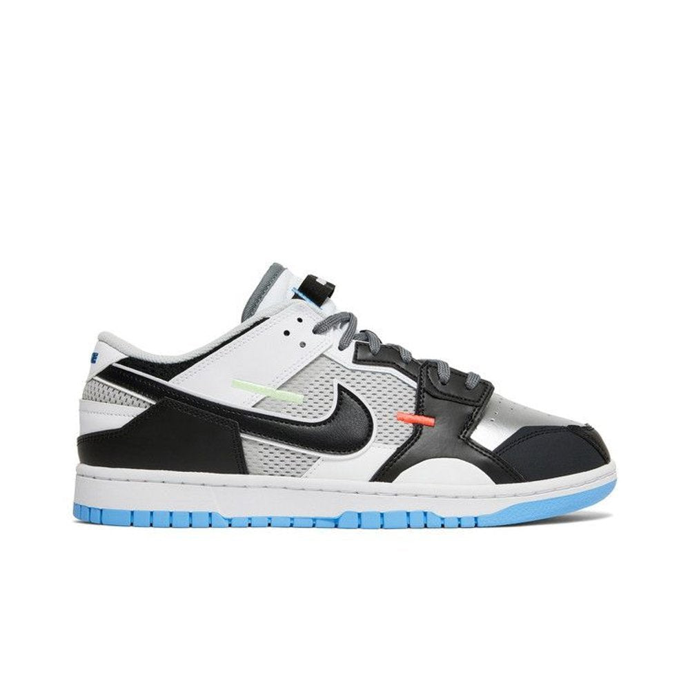 Nike Dunk Low Scrap Black Neutral Grey University Blue White – boční pohled | Purekickz