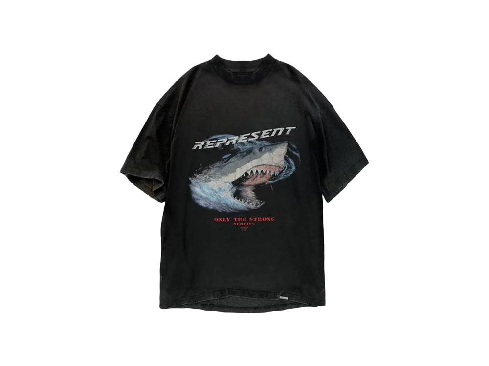 Represent Only The Strong Survive Shark Vintage Black T-Shirt – hlavní pohled | Purekickz