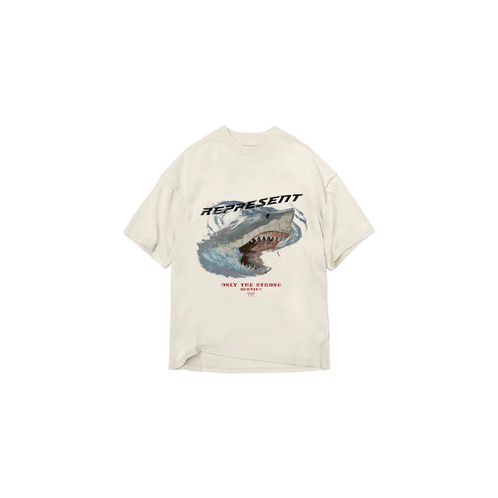Represent Only The Strong Survive Shark Vintage White T-Shirt
