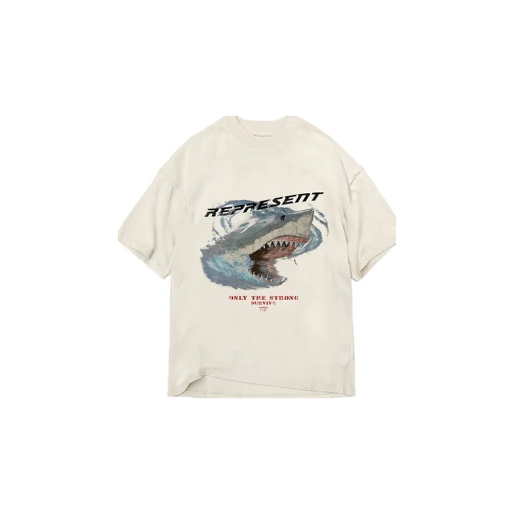 Represent Only The Strong Survive Shark Vintage White T-Shirt