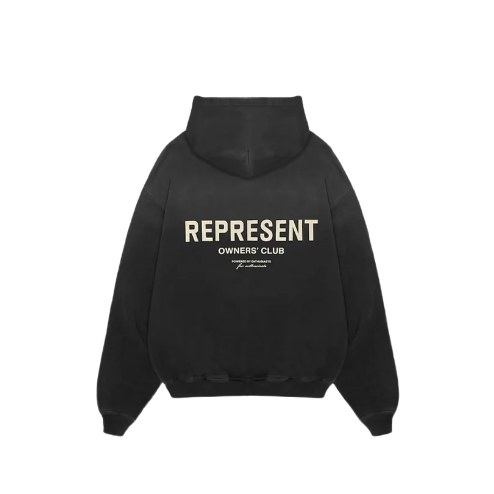 Represent Owners Club Aged Hoodie Black – boční pohled | Purekickz