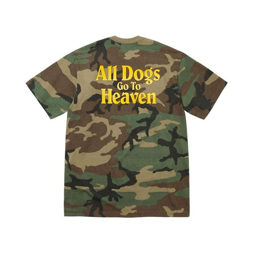 Supreme All Dogs Go To Heaven Tee Woodland Camo – boční pohled | Purekickz