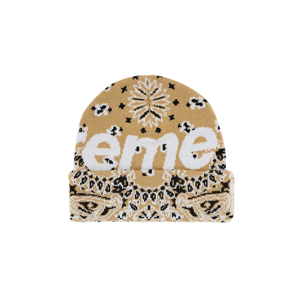Supreme Bandana Big Logo Beanie Beige – boční pohled | Purekickz