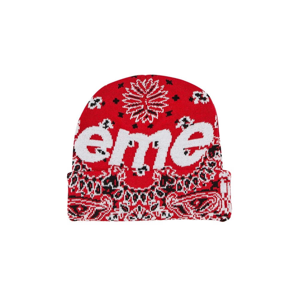 Supreme Bandana Big Logo Beanie Red