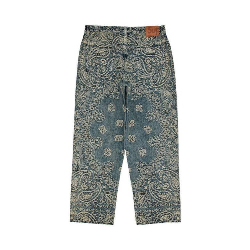 Supreme Bandana Jacquard Baggy Jean Blue – boční pohled | Purekickz