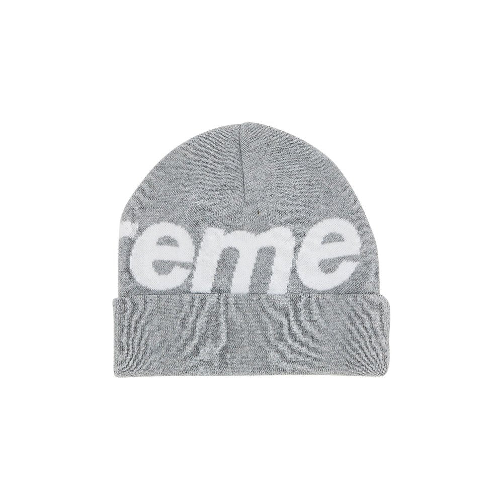 Supreme Big Logo Beanie (FW24) Ash Grey – boční pohled | Purekickz