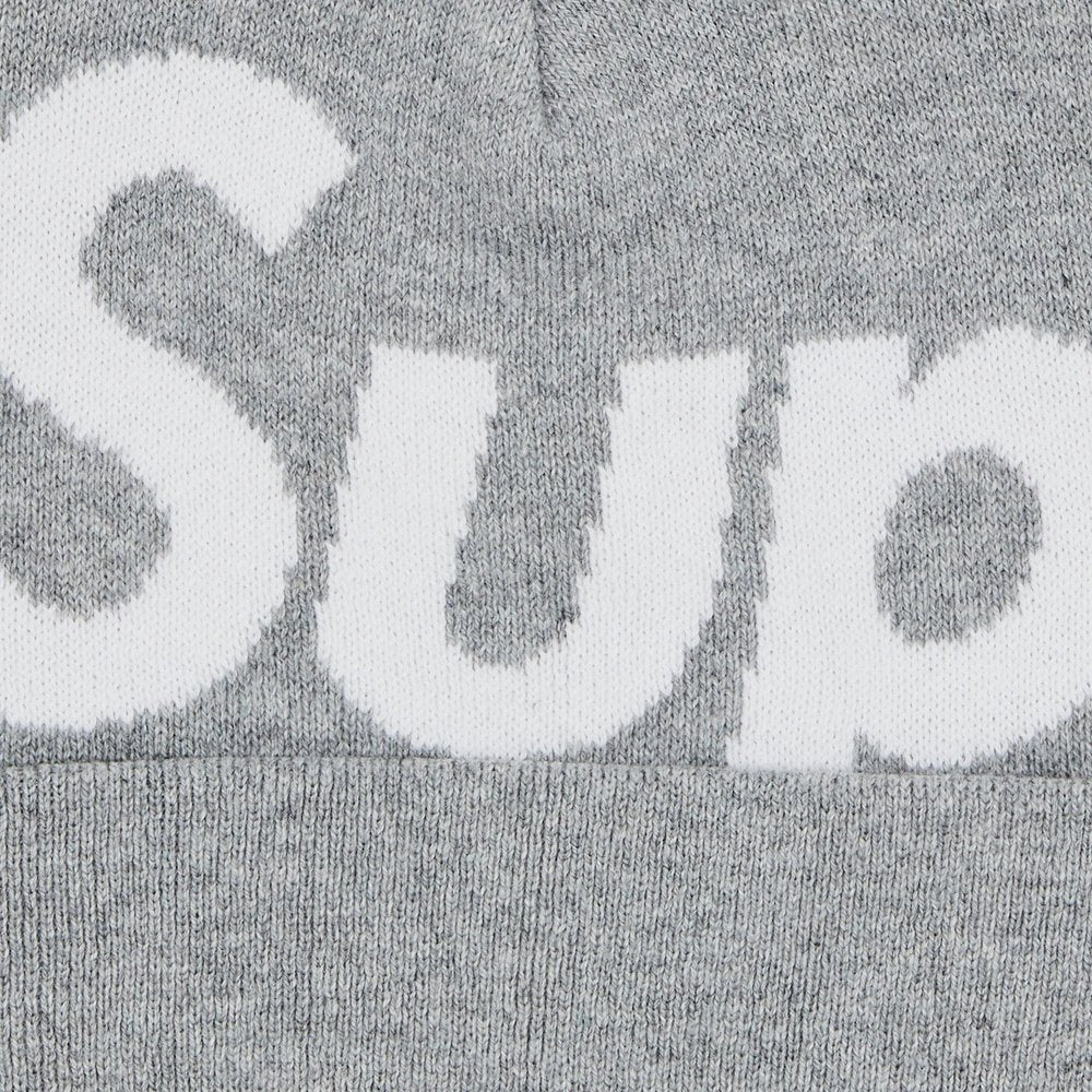 Supreme Big Logo Beanie (FW24) Ash Grey – detail | Purekickz