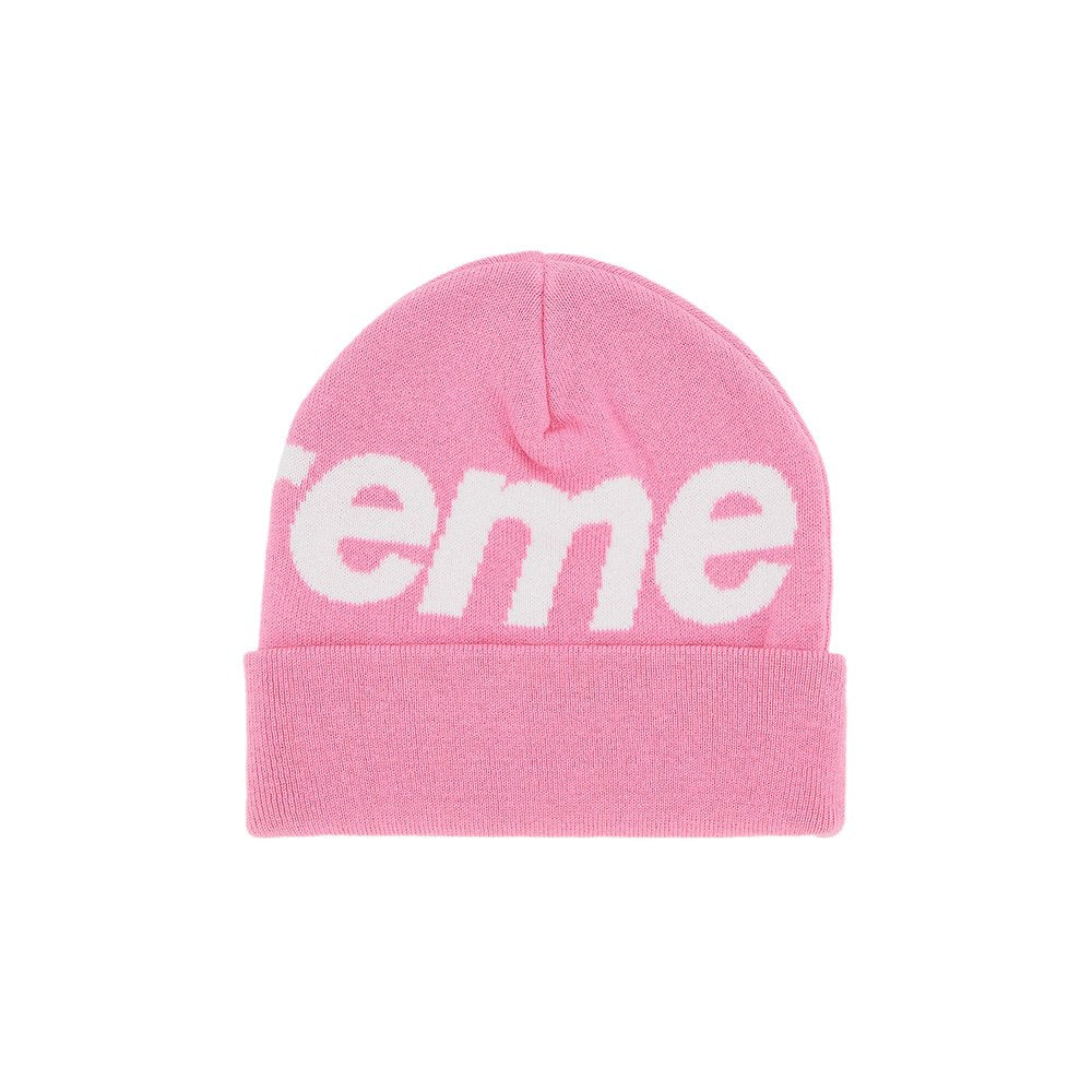 Supreme Big Logo Beanie (FW24) Pink – boční pohled | Purekickz