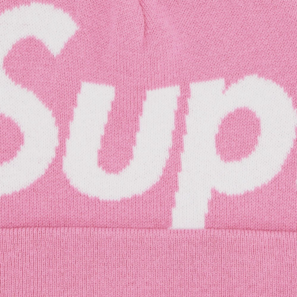 Supreme Big Logo Beanie (FW24) Pink – detail | Purekickz