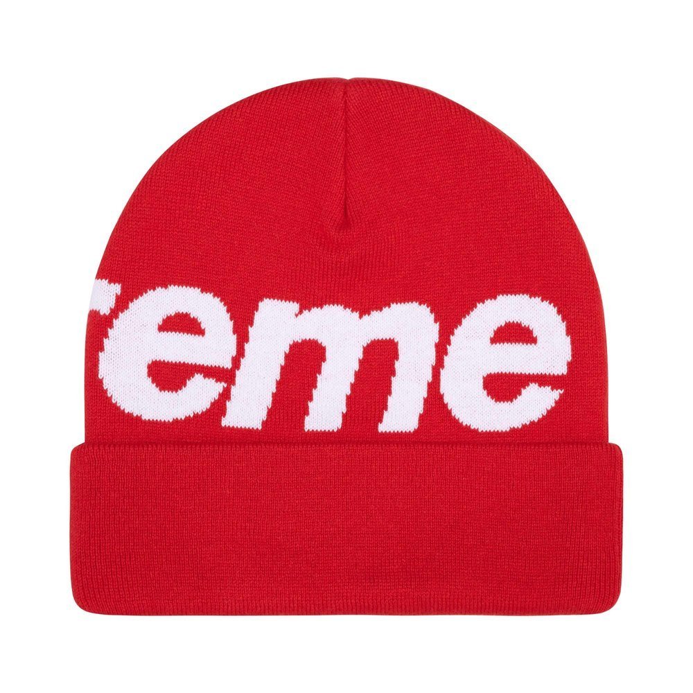 Supreme Big Logo Beanie (FW25) Red – boční pohled | Purekickz