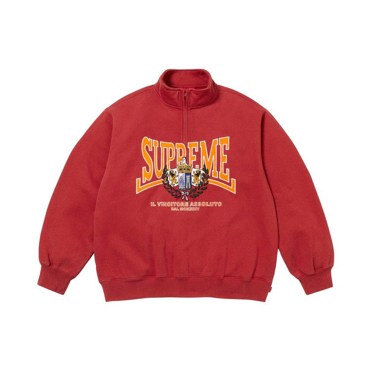 Supreme Crest Applique Half Zip Pullover Red – hlavní pohled | Purekickz