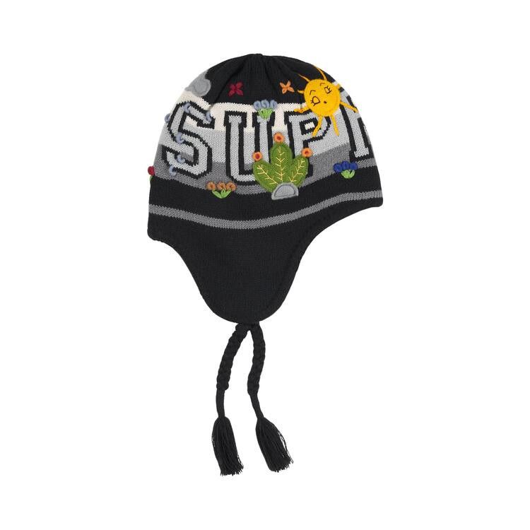 Supreme Felt Applique Earflap Beanie Black – hlavní pohled | Purekickz